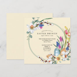 Gelbes Daffodium und Frühlingsfloral Osterbrunch Einladung