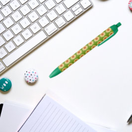 Gelbes Dahlia auf grünem Blumenmuster Kugelschreiber