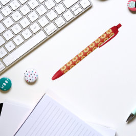 Gelbes Dahlia auf rotem Muster Kugelschreiber