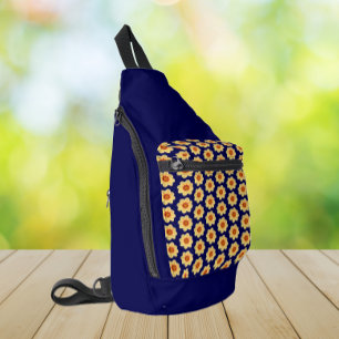 Gelbes Dahlia-Blumenmuster auf blau Crossbody Bag