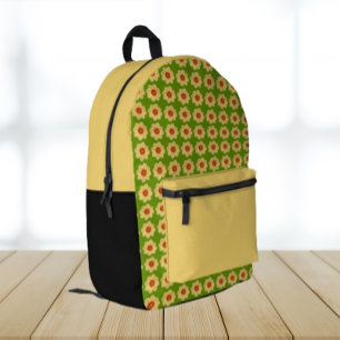 Gelbes Dahlia-Blumenmuster auf Grün Bedruckter Rucksack