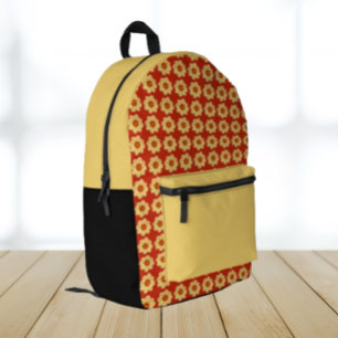 Gelbes Dahlia-Blumenmuster auf Rot Bedruckter Rucksack