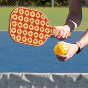 Gelbes Dahlia-Blumenmuster auf Rot Pickleball Schläger