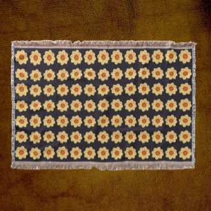 Gelbes Dahlia-Blumenmuster auf schwarz Decke