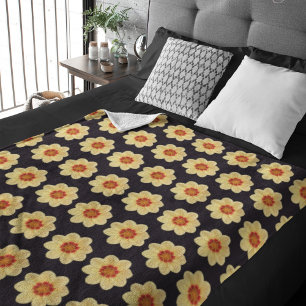 Gelbes Dahlia-Blumenmuster auf schwarz Sherpadecke