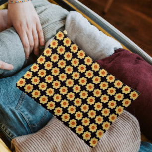 Gelbes Dahlia-Blumenmuster auf schwarz Zubehörtasche