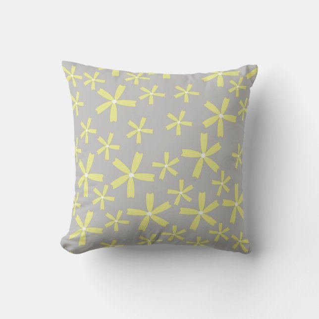 Gelbes Daisy floral Grau Hintergrund Muster Kissen (Vorderseite)