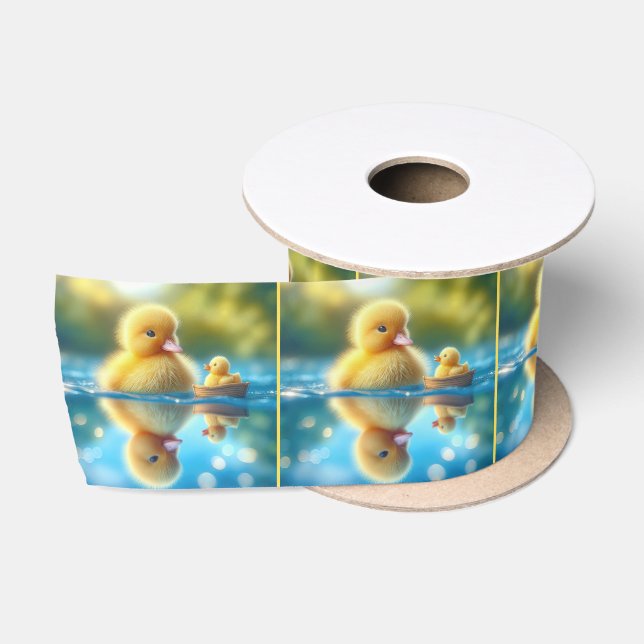 Gelbes Duckling in einem Ruderboot Satinband (Spule)