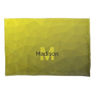 Gelbes dunkles Ombre-Geometrie-Netzmuster-Monogram Kissenbezug