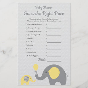 Gelbes Elefanten-Baby-Shower-Preis-ist-richtig-Spi Flyer