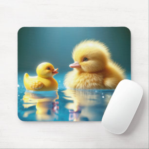 Gelbes Entenlein mit einer Spielzeug-Gummihaube Mousepad