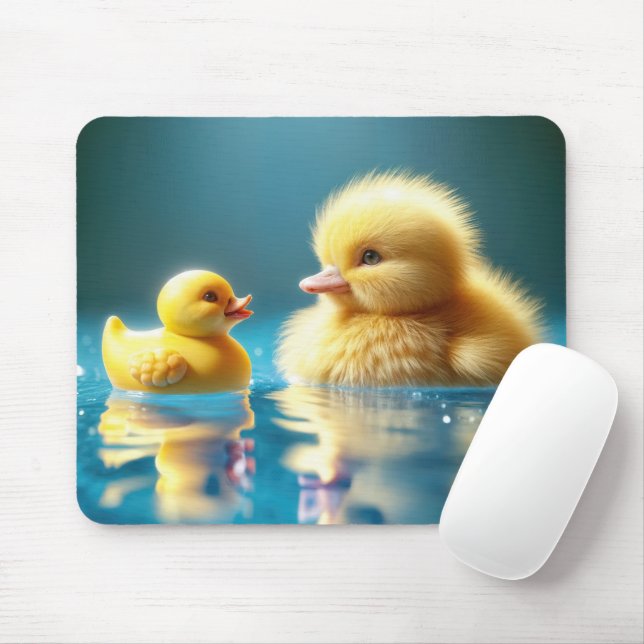 Gelbes Entenlein mit einer Spielzeug-Gummihaube Mousepad (Mit Mouse)