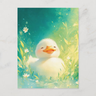 Gelbes Entlein auf sonniger Gänseblümchen-Teichwie Postkarte