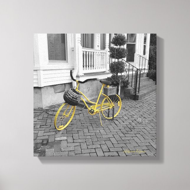 Gelbes Fahrrad auf Kobelsteinen Leinwanddruck (Vorderseite)
