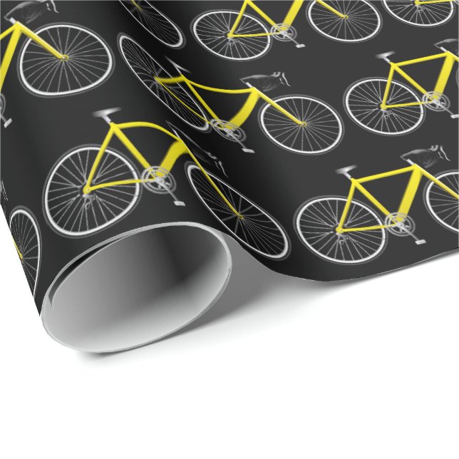 Gelbes Fahrrad auf schwarzem Papier Geschenkpapier (Rolleneckpunkt)