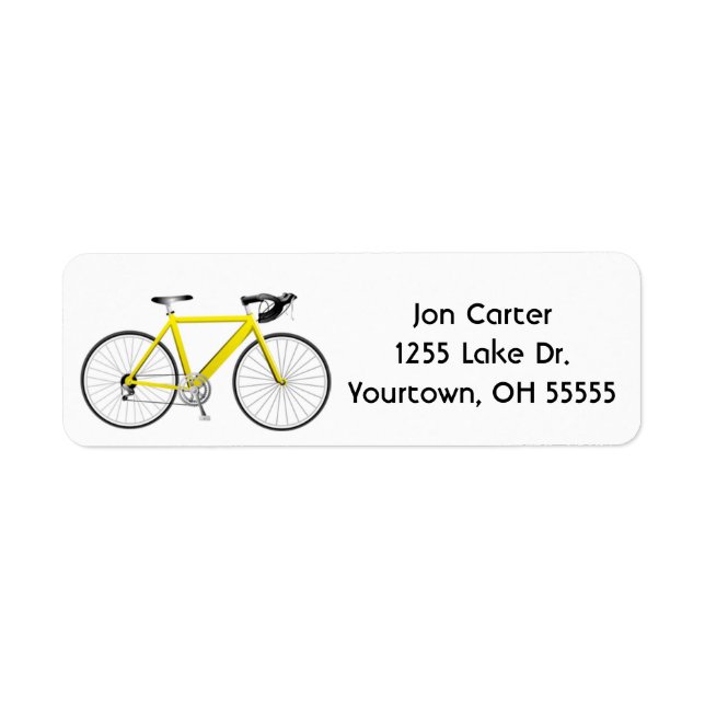 Gelbes Fahrrad auf weißem Etikett (Vorne)