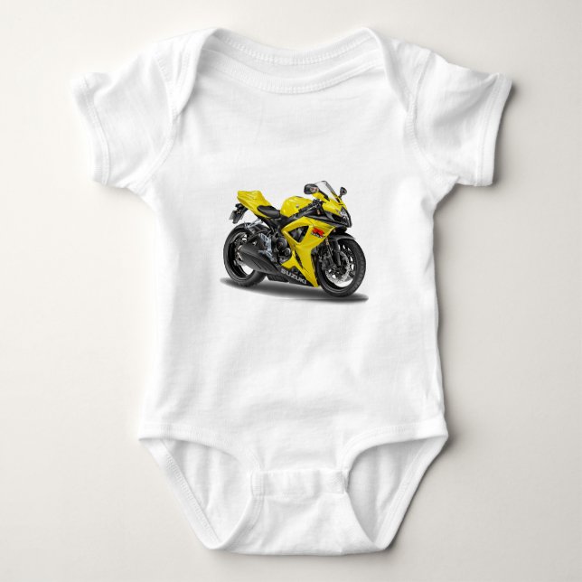 Gelbes Fahrrad Suzukis GSX-R600 Baby Strampler (Vorderseite)