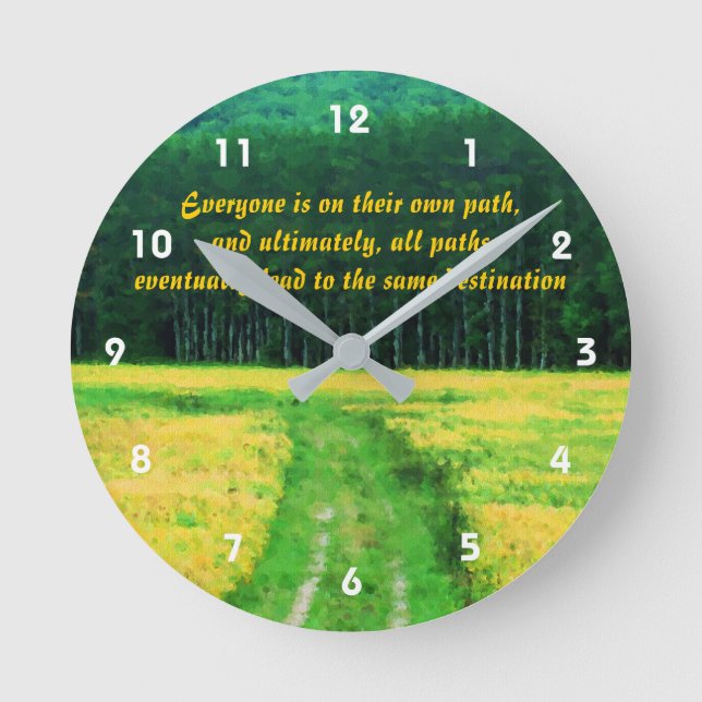 Gelbes Feld auf dem Weg Inspiration Zitat Runde Wanduhr (Vorderseite)