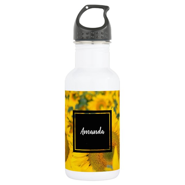 Gelbes Feld von Sonnenblumen Fotografie Edelstahlflasche (Vorderseite)