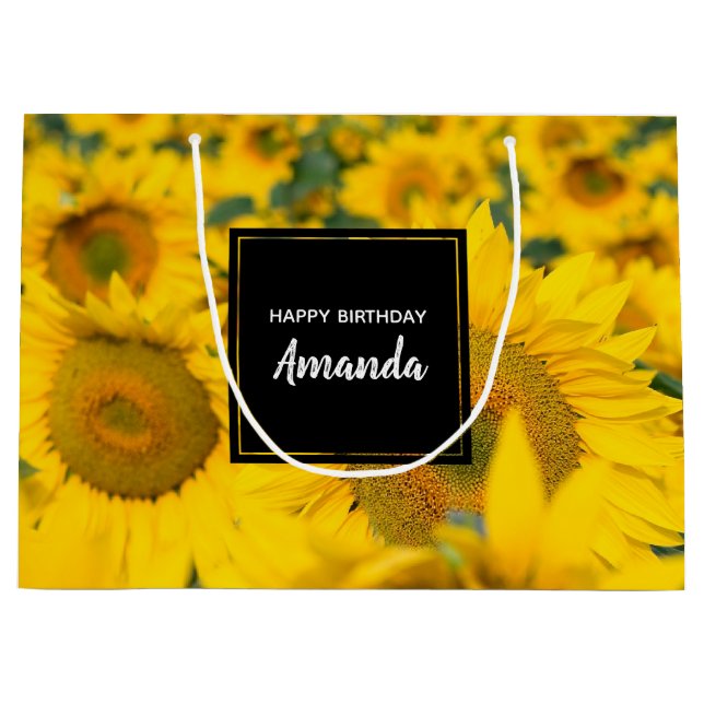 Gelbes Feld von Sonnenblumen Fotografie Große Geschenktüte (Vorderseite)