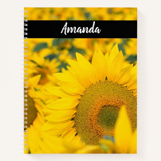 Gelbes Feld von Sonnenblumen Fotografie Notizbuch (Vorderseite)