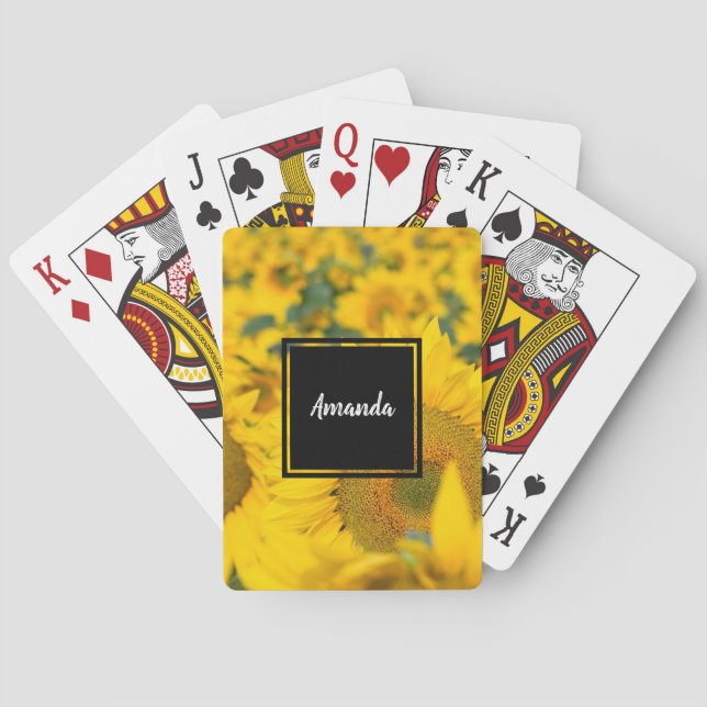 Gelbes Feld von Sonnenblumen Fotografie Spielkarten (Rückseite)