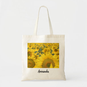 Gelbes Feld von Sonnenblumen Fotografie Tragetasche