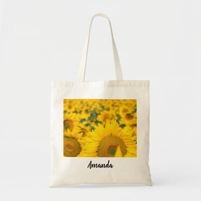 Gelbes Feld von Sonnenblumen Fotografie Tragetasche (Vorne)
