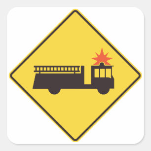 Gelbes Feuerwehr-Warnschild Quadratischer Aufkleber