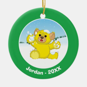 Gelbes flaumiges CUB Keramik Ornament