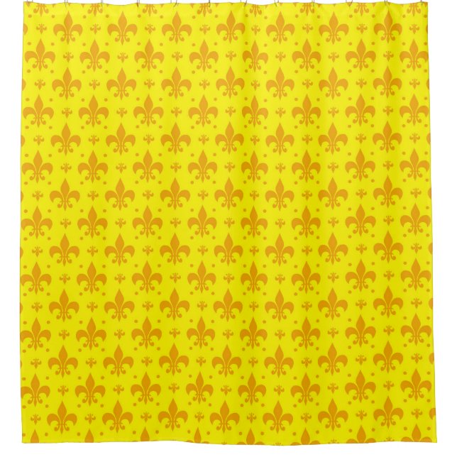 Gelbes Fleur-de-lis-Muster Duschvorhang (Vorderseite)
