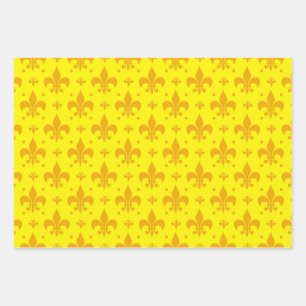 Gelbes Fleur-de-lis-Muster Geschenkpapier Set