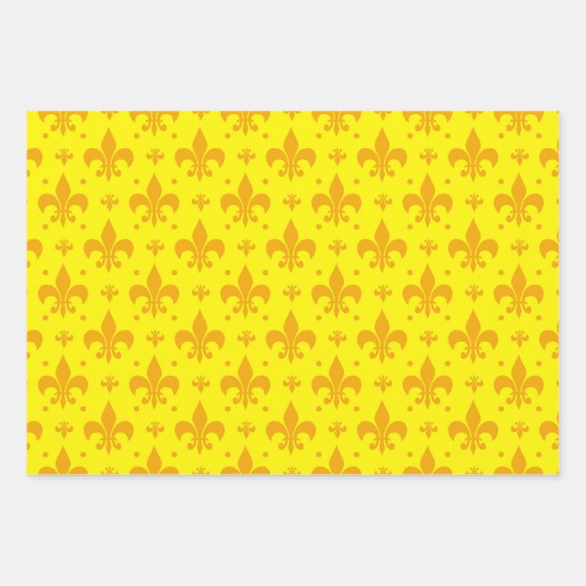 Gelbes Fleur-de-lis-Muster Geschenkpapier Set (Vorderseite)