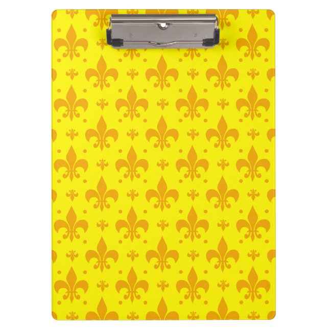 Gelbes Fleur-de-lis-Muster Klemmbrett (Vorderseite)
