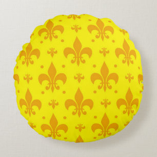 Gelbes Fleur-de-lis-Muster Rundes Kissen