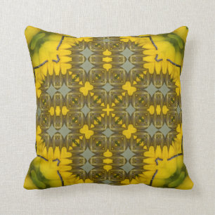 Gelbes Flora-Kaleidoskop-Muster-Bild 1 Kissen