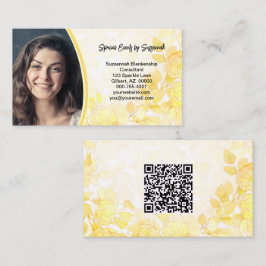 Gelbes florales Foto mit QR-Code Visitenkarte