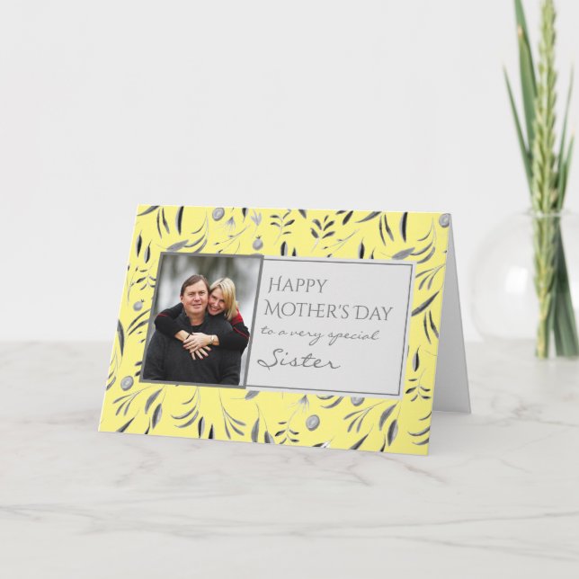 Gelbes florales Happy Mother's Day SISTER Foto Karte (Vorderseite)