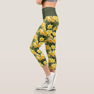 Gelbes, florales Muster Capri-Leggings Capri Leggings