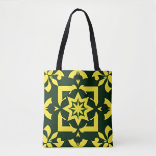 Gelbes florales Ornament auf grünem Hintergrund Tasche
