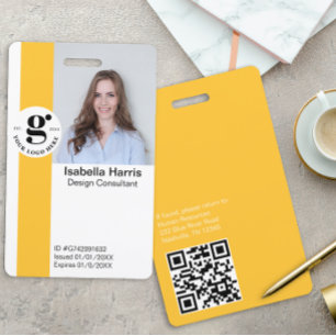 Gelbes Foto-ID-Abzeichen mit QR-Code Ausweis