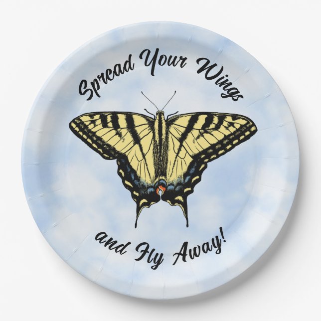 Gelbes Frack Butterfly Blue Sky Personalisiert Pappteller (Vorderseite)