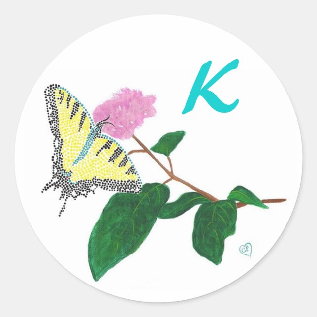 Gelbes Frack Butterfly Blume Monogramm Siegel Runder Aufkleber (Vorderseite)