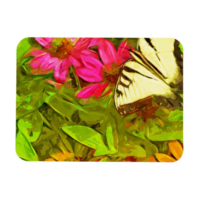Gelbes Frack Schmetterling auf Blume Abstrakt Magnet (Horizontal)