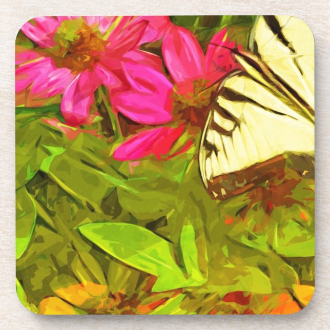 Gelbes Frack Schmetterling auf Blume Abstrakt Untersetzer (Vorderseite)