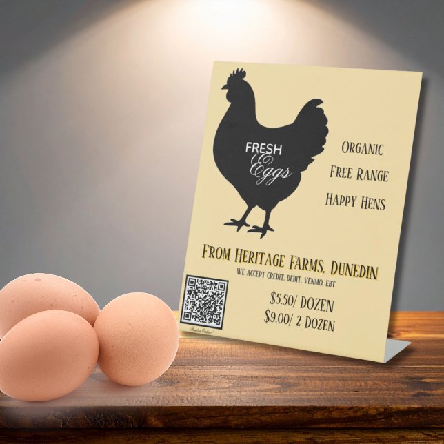 Gelbes Frische Eier Bauernmarkt Schild mit QR-Code (Von Creator hochgeladen)