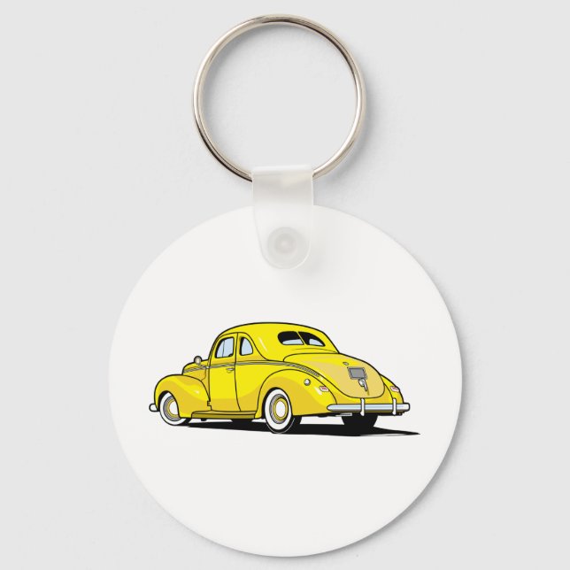 Gelbes Frisierte Auto Coupe Schlüsselanhänger (Vorderseite)