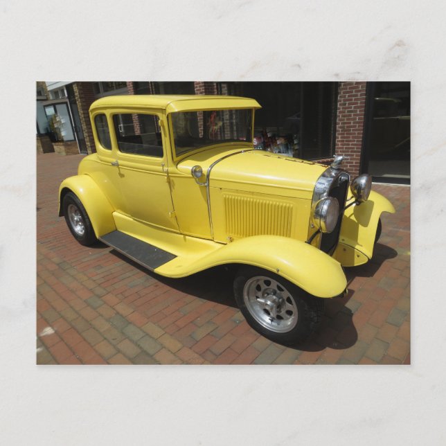 Gelbes Frisierte Auto Postkarte (Vorderseite)