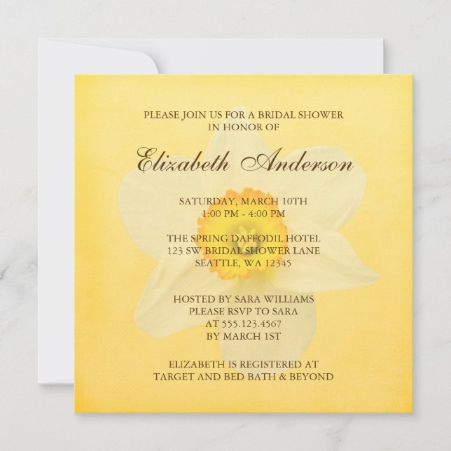 Gelbes Frühling Daffodische Blume Brautparty Einladung (Vorderseite)