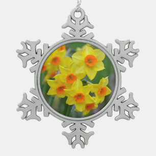 Gelbes Frühlingsnarzissen-Druck-Weihnachtsornament Schneeflocken Zinn-Ornament
